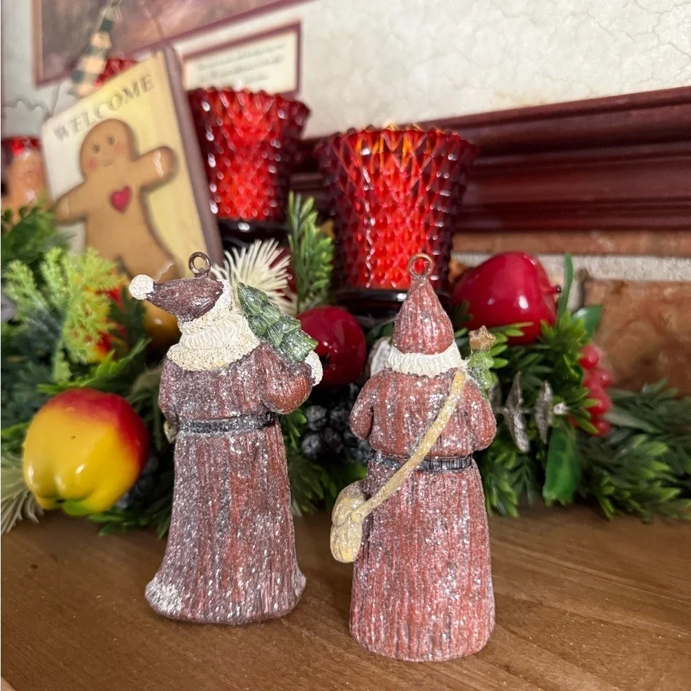 Vintage 1988 Santa Clause Sparkle Holiday Hand Painted Christmas Ornaments